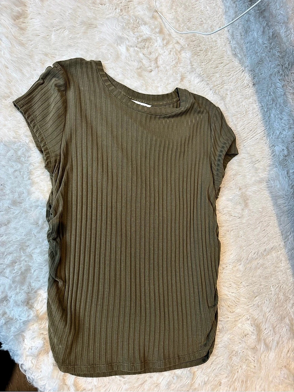 DKNY Jeans Ribbed Short Sleeve Top in Green Size Large Like New